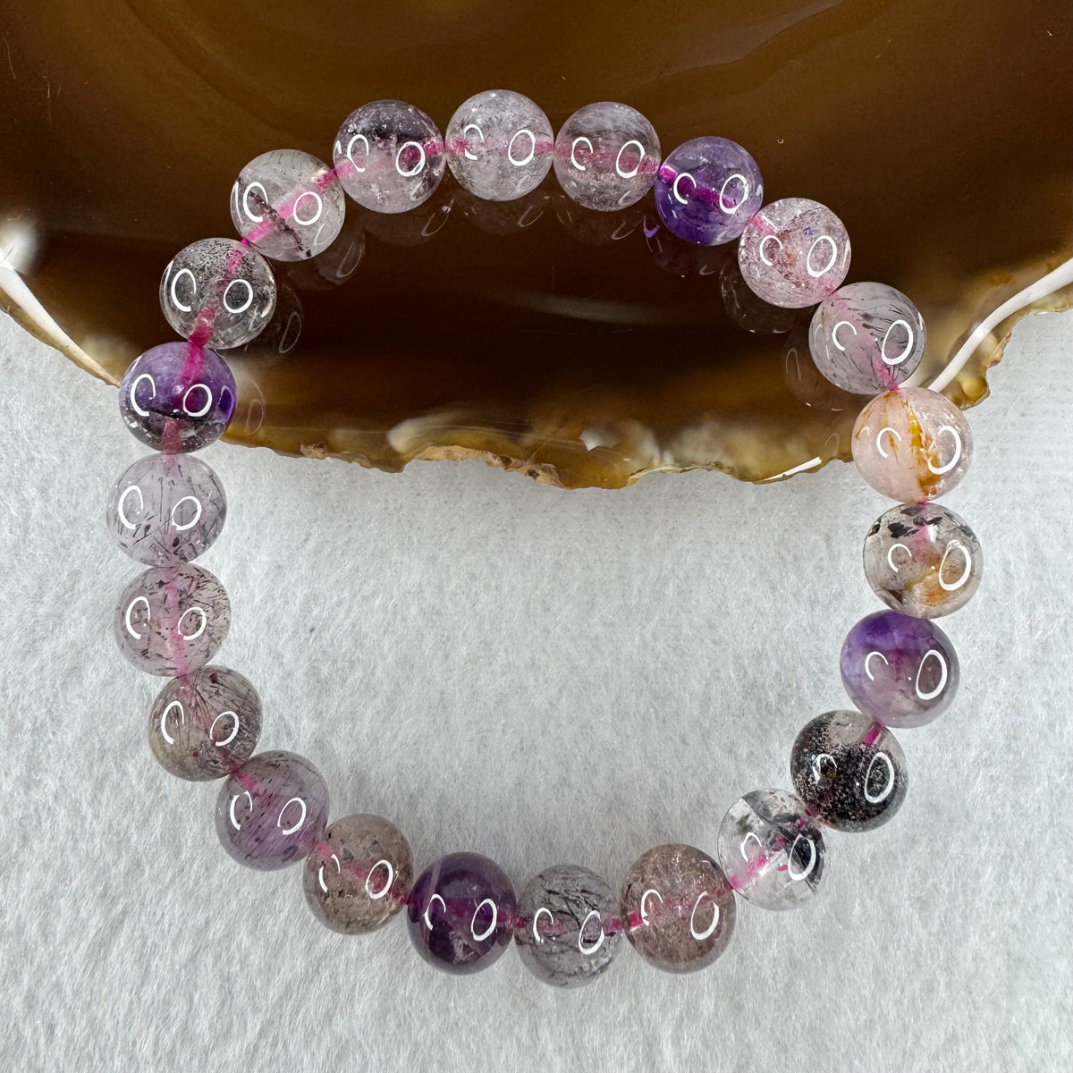 Certified Above Average Grade Natural Super 7 Crystal Beads Bracelet | 9.3mm Sacred 7-Mineral Synergy Power (22.82g | 16.5cm Wrist Sizing | 22 Beads)