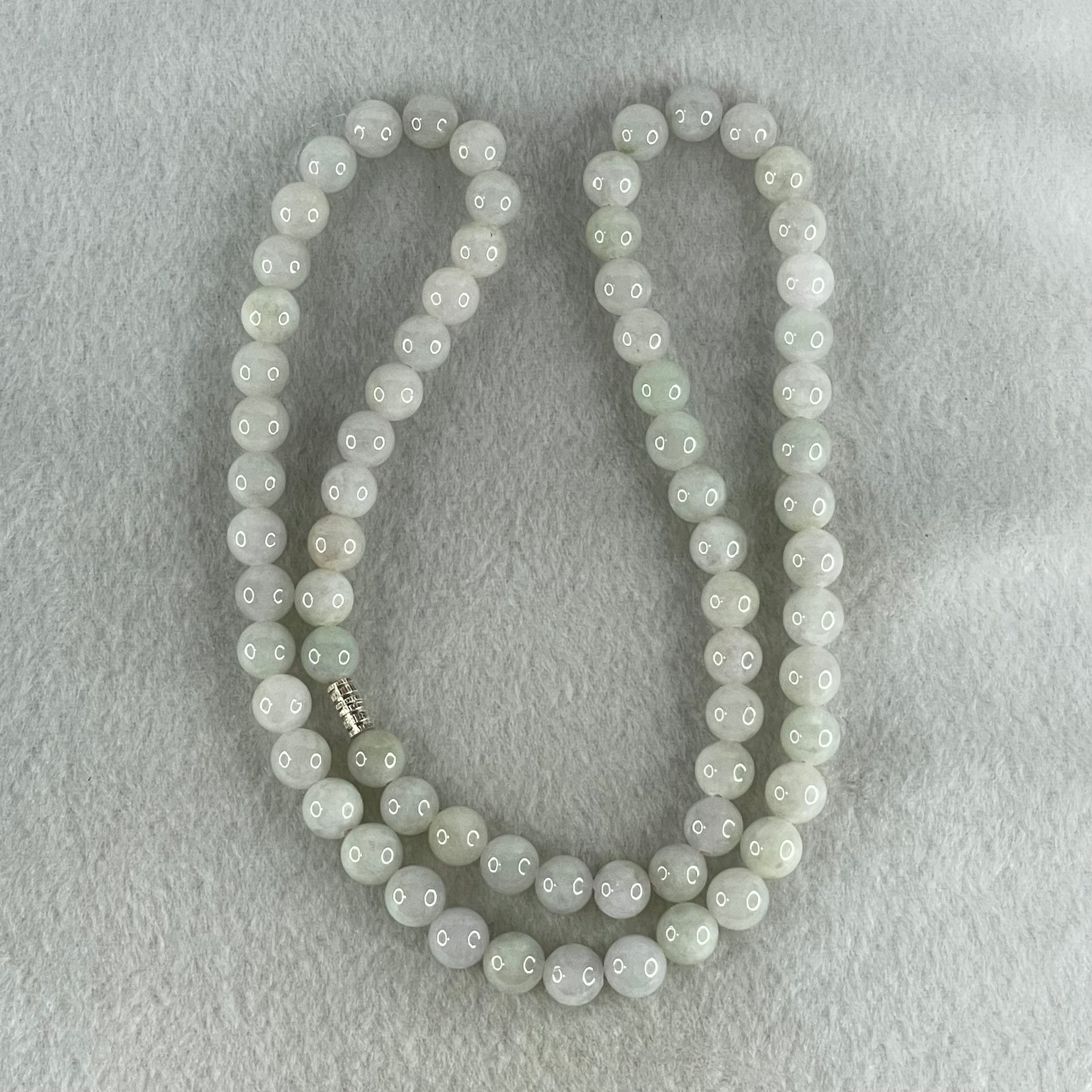 Type A Full Faint Lavender Jadeite Beads Necklace 65.30g 54cm 8.2mm 70 Beads - Huangs Jadeite and Jewelry Pte Ltd