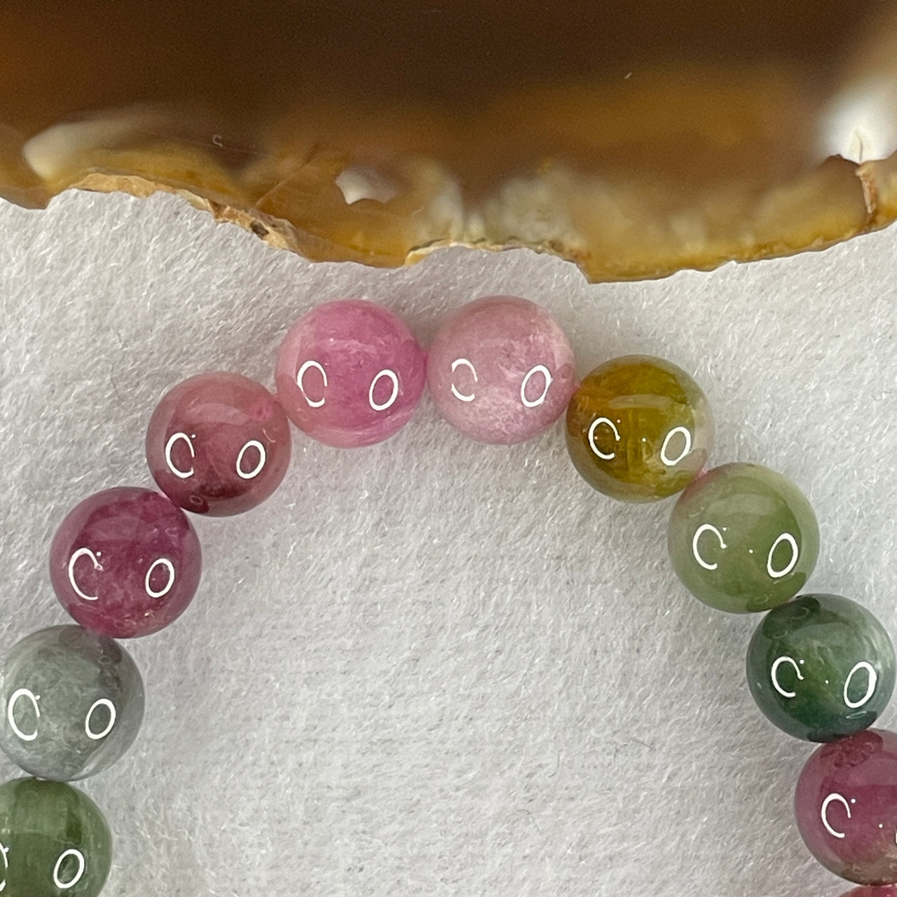 Average Grade Natural Intense Rainbow Tourmaline Crystal Beads Bracelet 17.84g 14cm 8.4mm 21 Beads