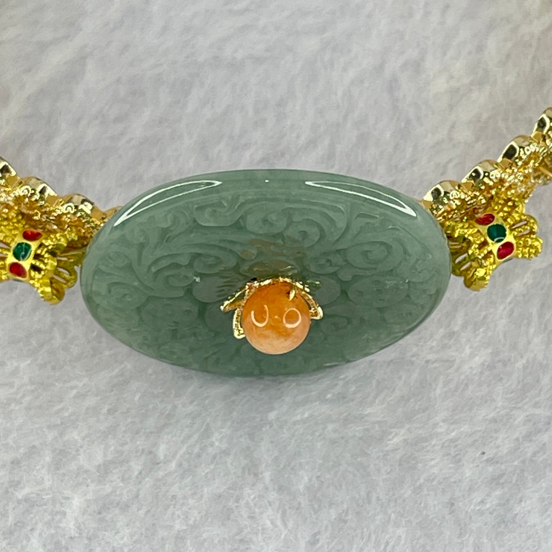 Type A Blueish Green Jadeite Floral Ping An Kou and Beads 18.64g 27.9 by 3.9mm 6.0mm 10 Beads - Huangs Jadeite and Jewelry Pte Ltd