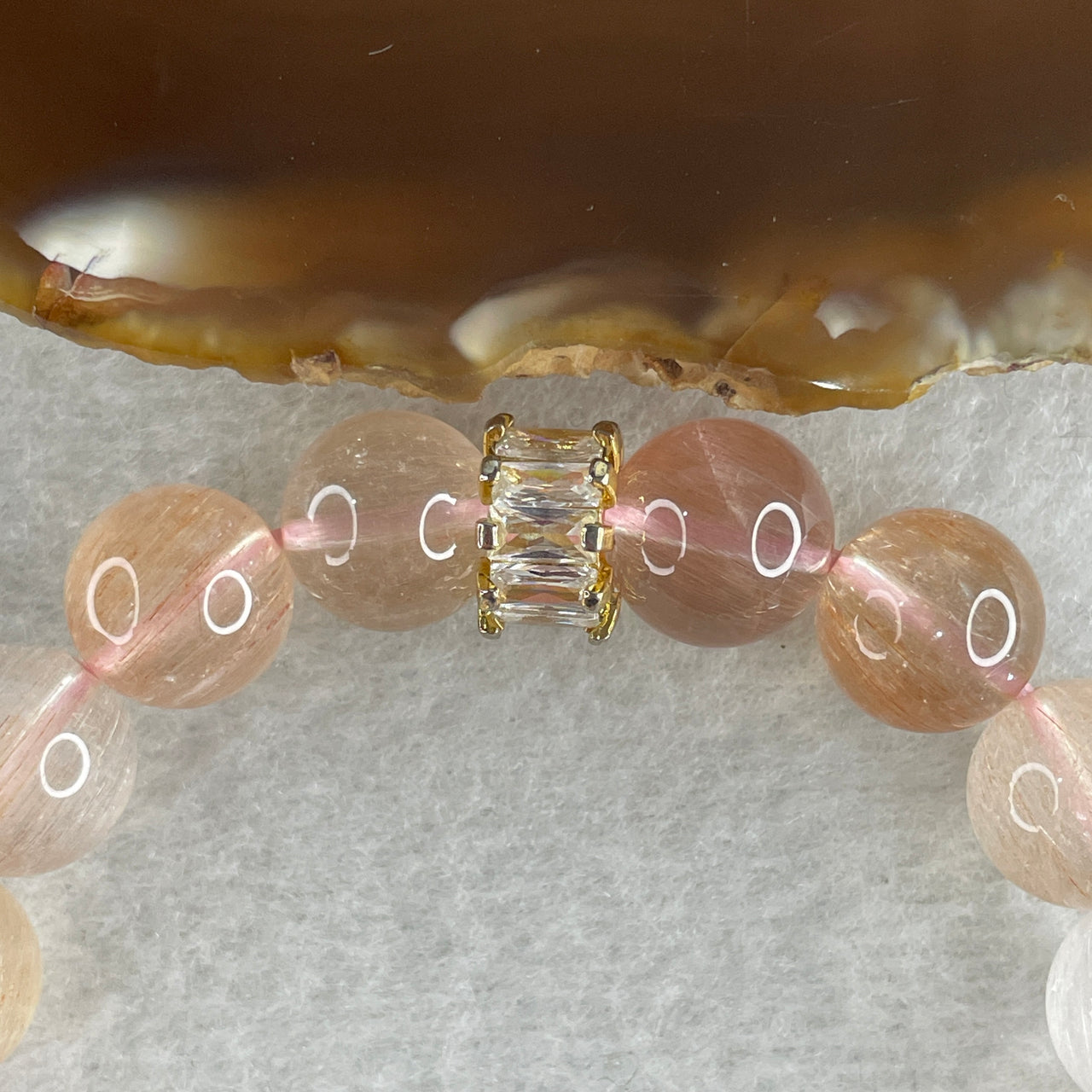Natural Pinkish Rabbit Hair Rutilated Quartz Beads Bracelet 32.12g 16cm 10.9mm 18Beads - Huangs Jadeite and Jewelry Pte Ltd