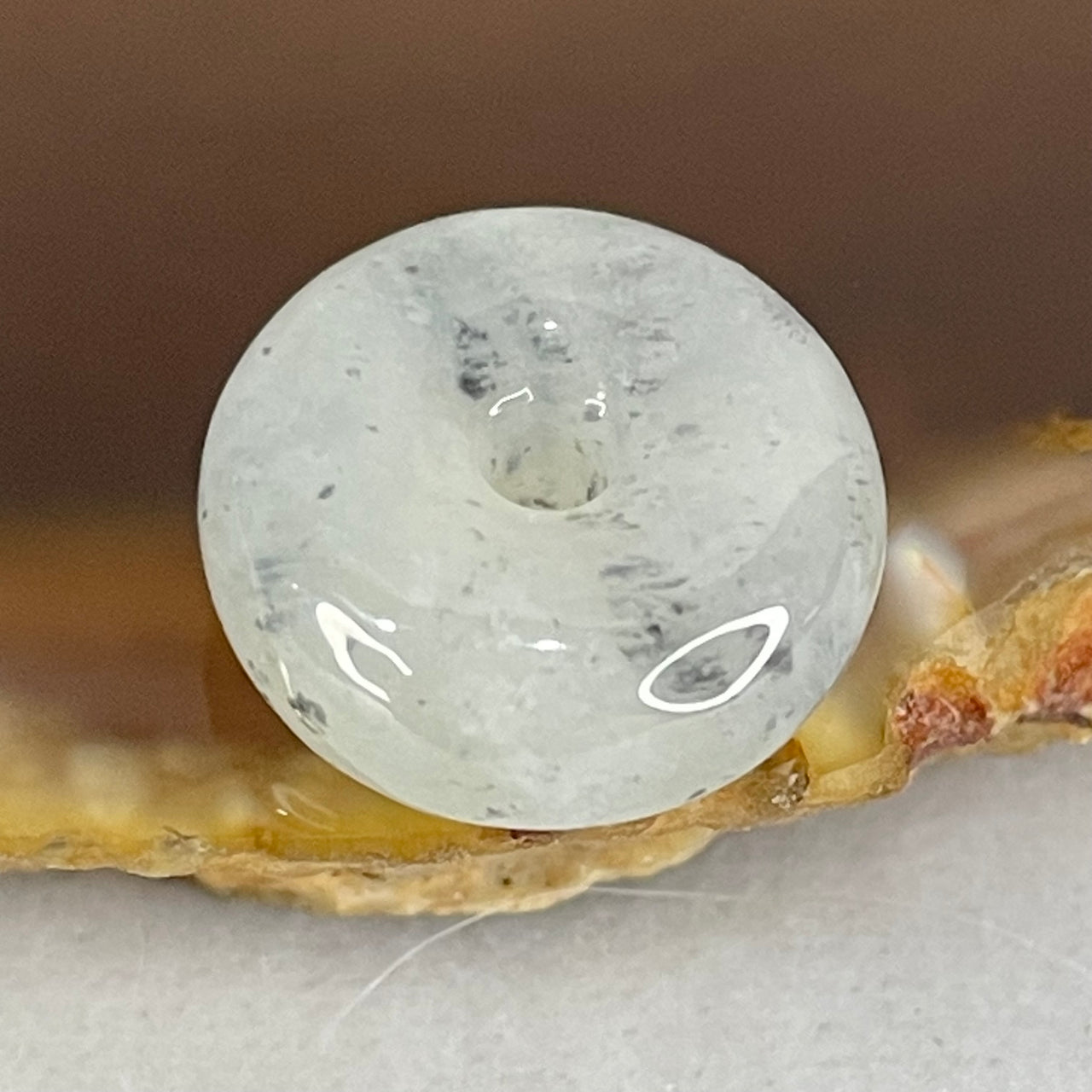 Type A Semi Icy Light Lavender with Grey Spots Jadeite Ping An Kou Charm/Pendant 3.12g 15.2 by 6.5mm - Huangs Jadeite and Jewelry Pte Ltd