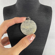 Natural Type A Semi-Icy White & Brownish Jadeite Round Wu Shi Pai Pendant in S925 Silver | Peace Plaque & Protection (10.44g | 46.2 x 3.0mm) - Huangs Jadeite and Jewelry Pte Ltd