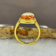 Natural Honey Yellow Amber with Milk Inclusions in S925 Sliver Gold Color Ring (Adjustable Size) 2.32g 9.7 by 9.0 by 4.0mm - Huangs Jadeite and Jewelry Pte Ltd