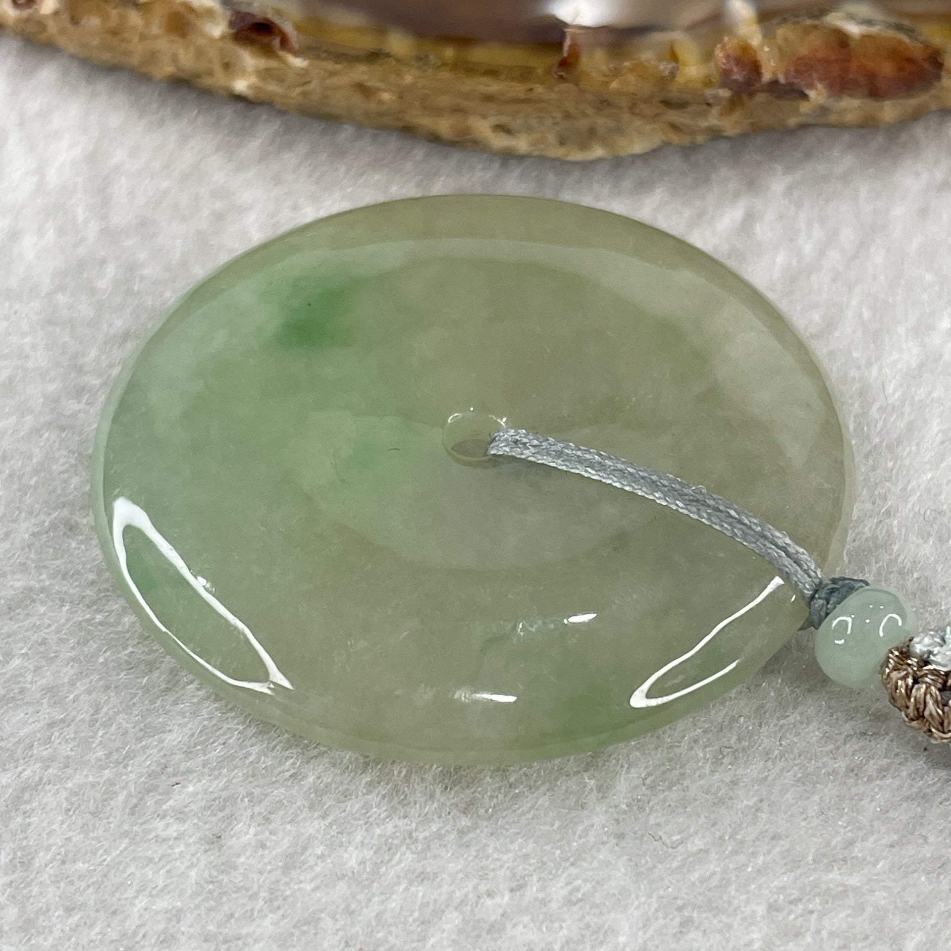 Grand Master Natural Semi Icy Light Green Jadeite Ping An Kou Pendant 20.36g 39.2 by 5.7mm - Huangs Jadeite and Jewelry Pte Ltd