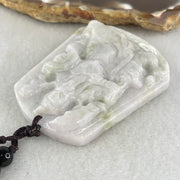 Type A Faint Lavender Green Jadeite Guan Gong Pendant 44.09g 54.8 by 43.4 by 9.8mm (Slight Rough on Bottom) - Huangs Jadeite and Jewelry Pte Ltd