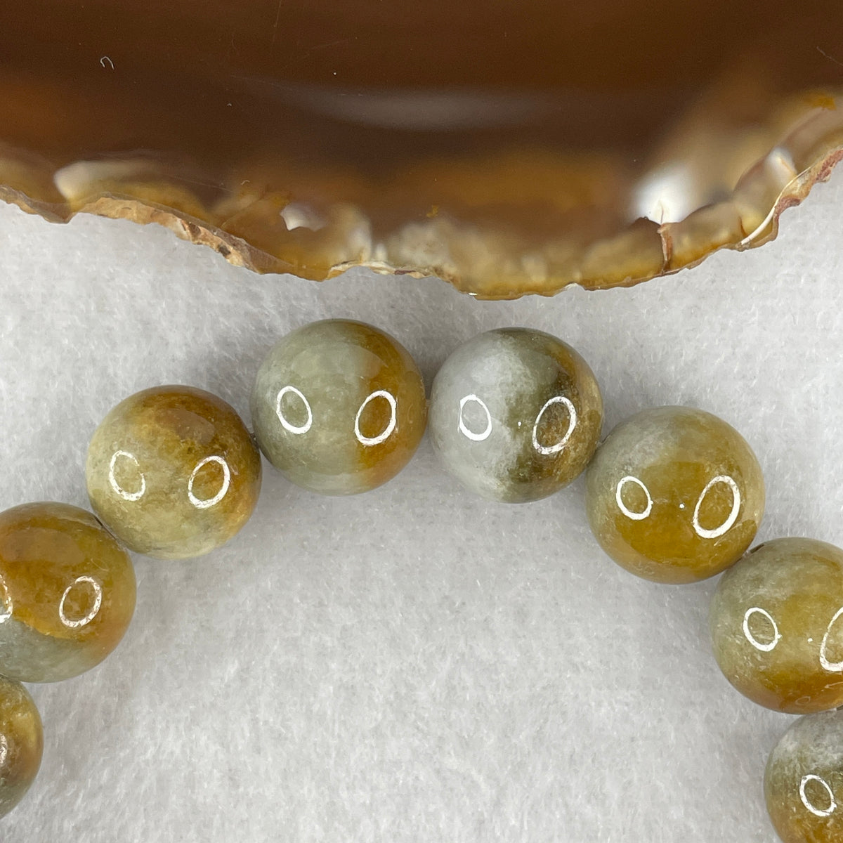 Natural Type A Yellowish & Wuji Grey Jadeite Beads Bracelet | 16cm Statement Strand of 16 Matched 13.2mm Beads (59.57g | Golden Honey & Ink Black | Earth Grounding & Shielding)