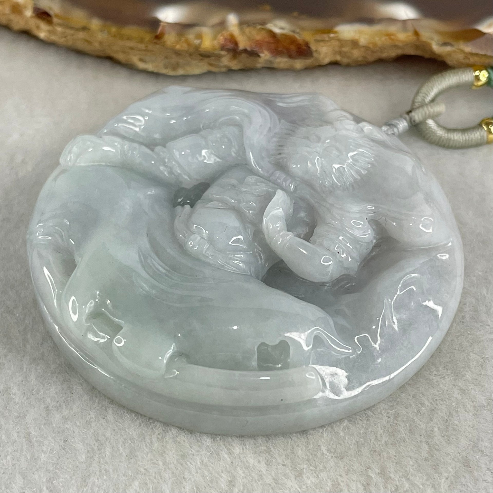 Type A Faint Green Lavender Jadeite Monkey God Sun Wu Kong  Pendant 73.39g 54.8 by 12.7mm - Huangs Jadeite and Jewelry Pte Ltd