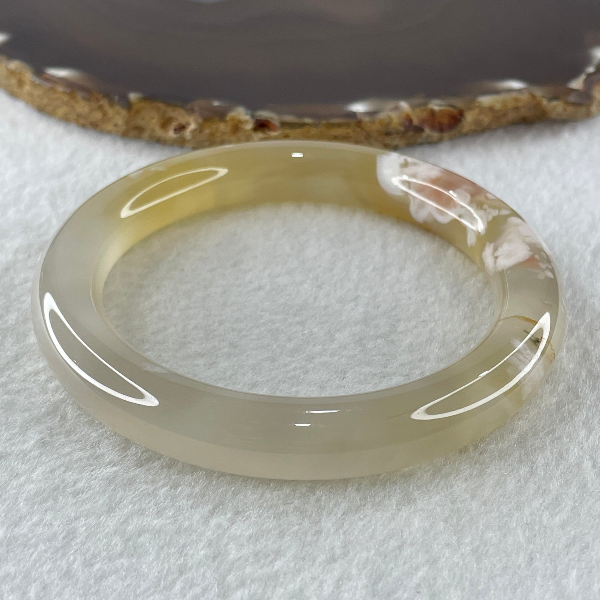 Natural Faint Yellow Flower Agate Bangle 52.77g Internal Diameter 60.6mm 11.0 by 10.7mm (Perfect) - Huangs Jadeite and Jewelry Pte Ltd