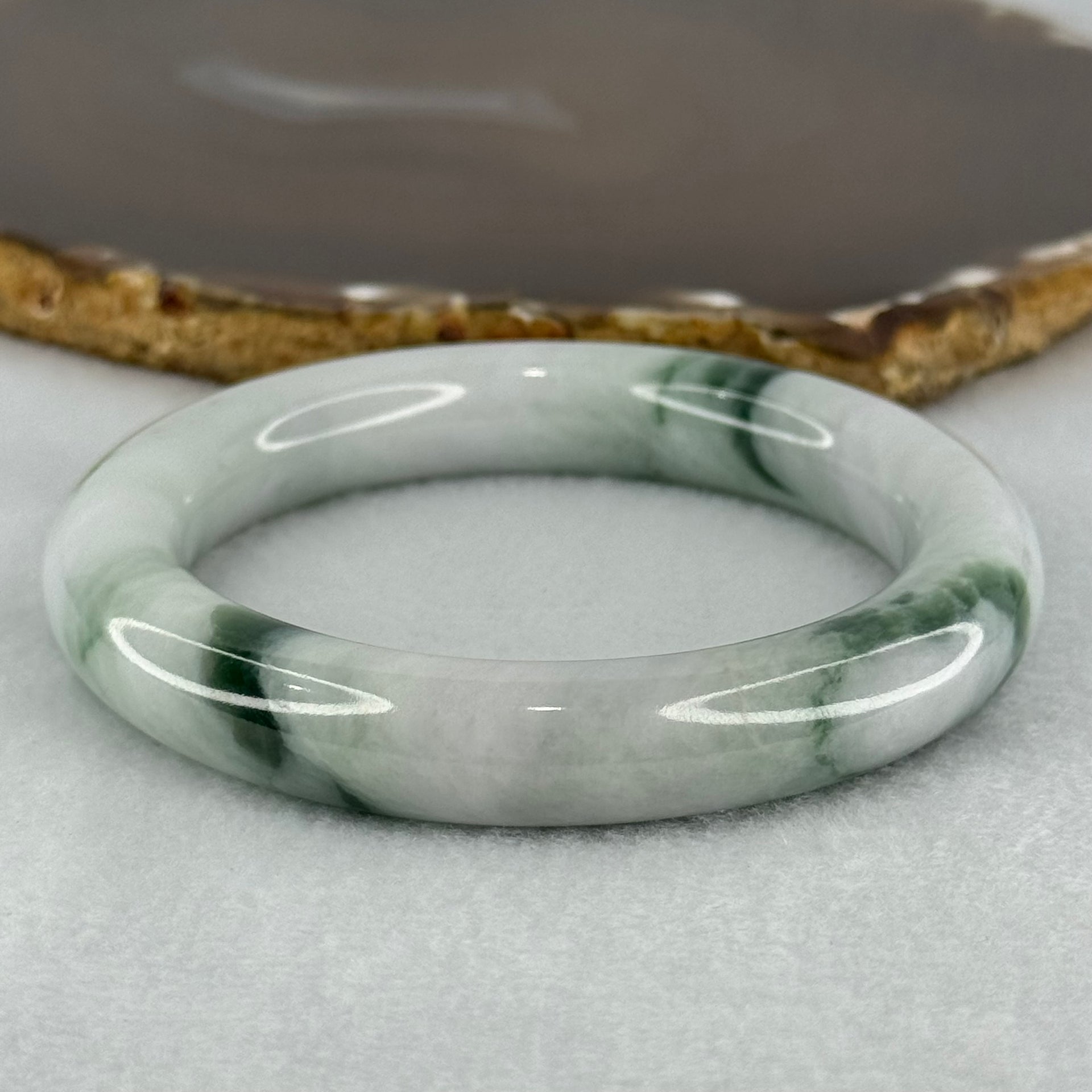 Type A Faint Lavender Green with Blueish Green Patches Jadeite Bangle Internal Diameter 57.0mm 74.41g 12.0 by 11.4mm (Slight Internal Lines） - Huangs Jadeite and Jewelry Pte Ltd