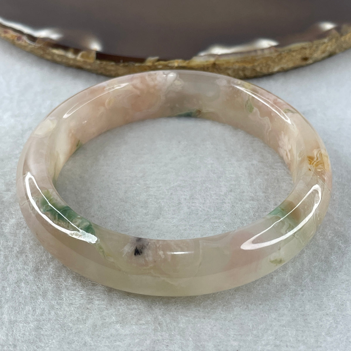 Natural Pinkish & Purple Flower Agate Set Bangle | (129.14g Total Set Weight | 54.7mm Inner Diameter | 13.2x7.8mm | Perfect |Synergy, Regal Fortune, Love Magnet & Protection Shield)