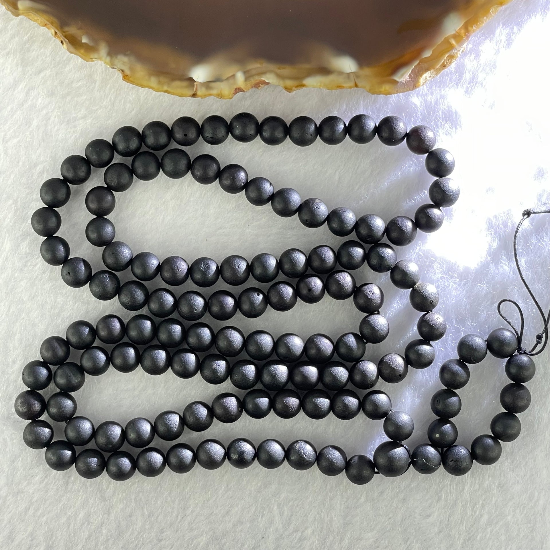 Natural Dark Matt Black Amber Beads Necklace 天然大黑天翁琥珀项链 20.87g 72cm 8.0mm 1 Beads 6.9mm 108 Beads - Huangs Jadeite and Jewelry Pte Ltd