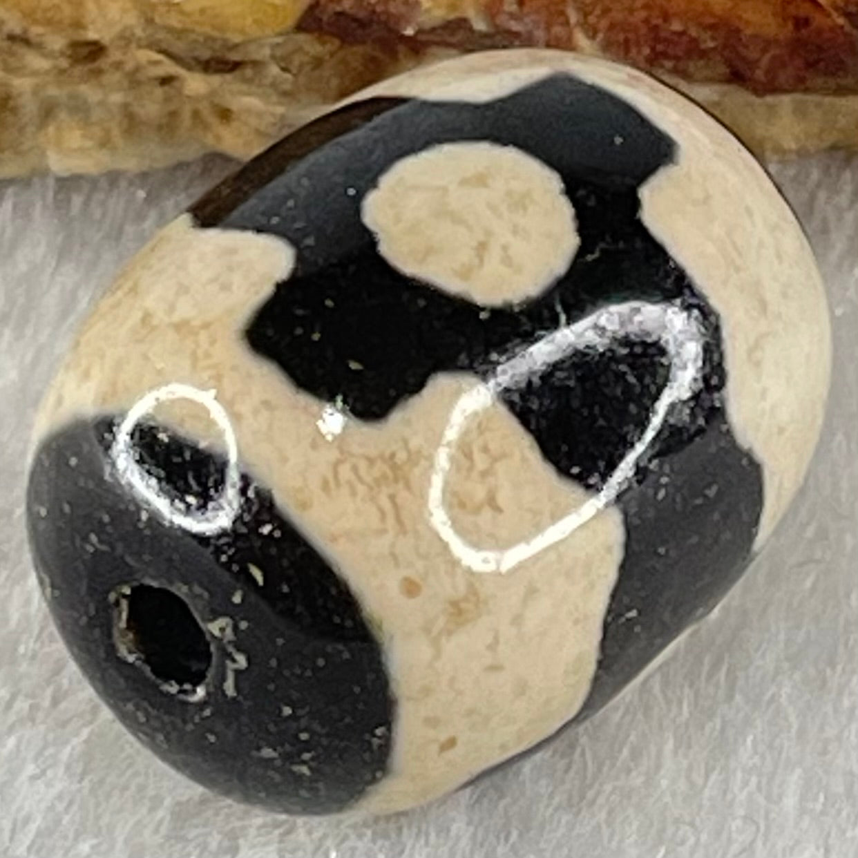 Natural Powerful Tibetan Old Oily Dark Brown With White Agate 3 Eyes Dzi Bead Heavenly Master (Tian Zhu) 三眼天诛 5.07g 17.9 by 13.5mm - Huangs Jadeite and Jewelry Pte Ltd
