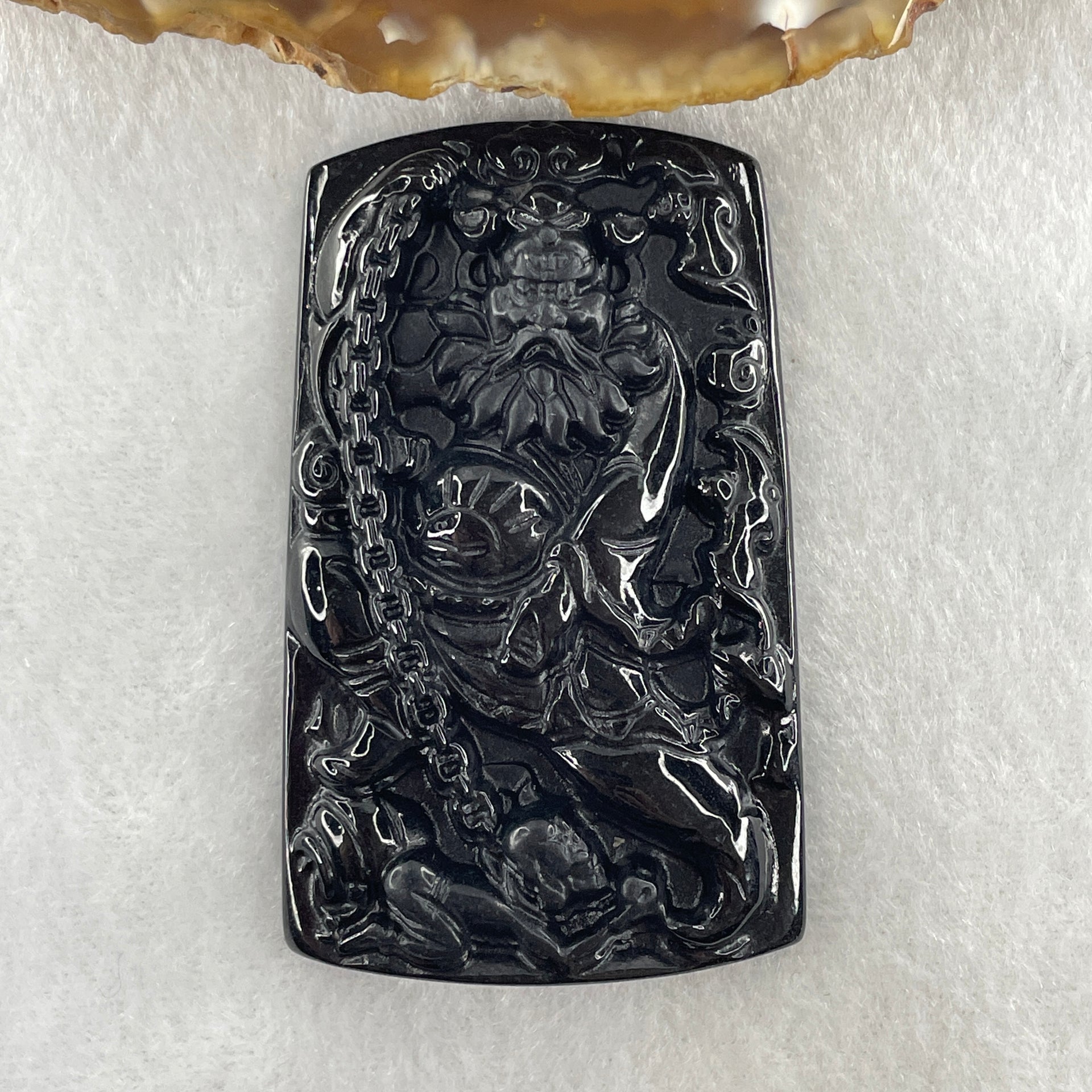 Type A Opaque to Partial Translucent Black Omphacite Jadeite Zhong Kui Pendant 27.73g 61.3 by 37.4 by 8.9mm - Huangs Jadeite and Jewelry Pte Ltd
