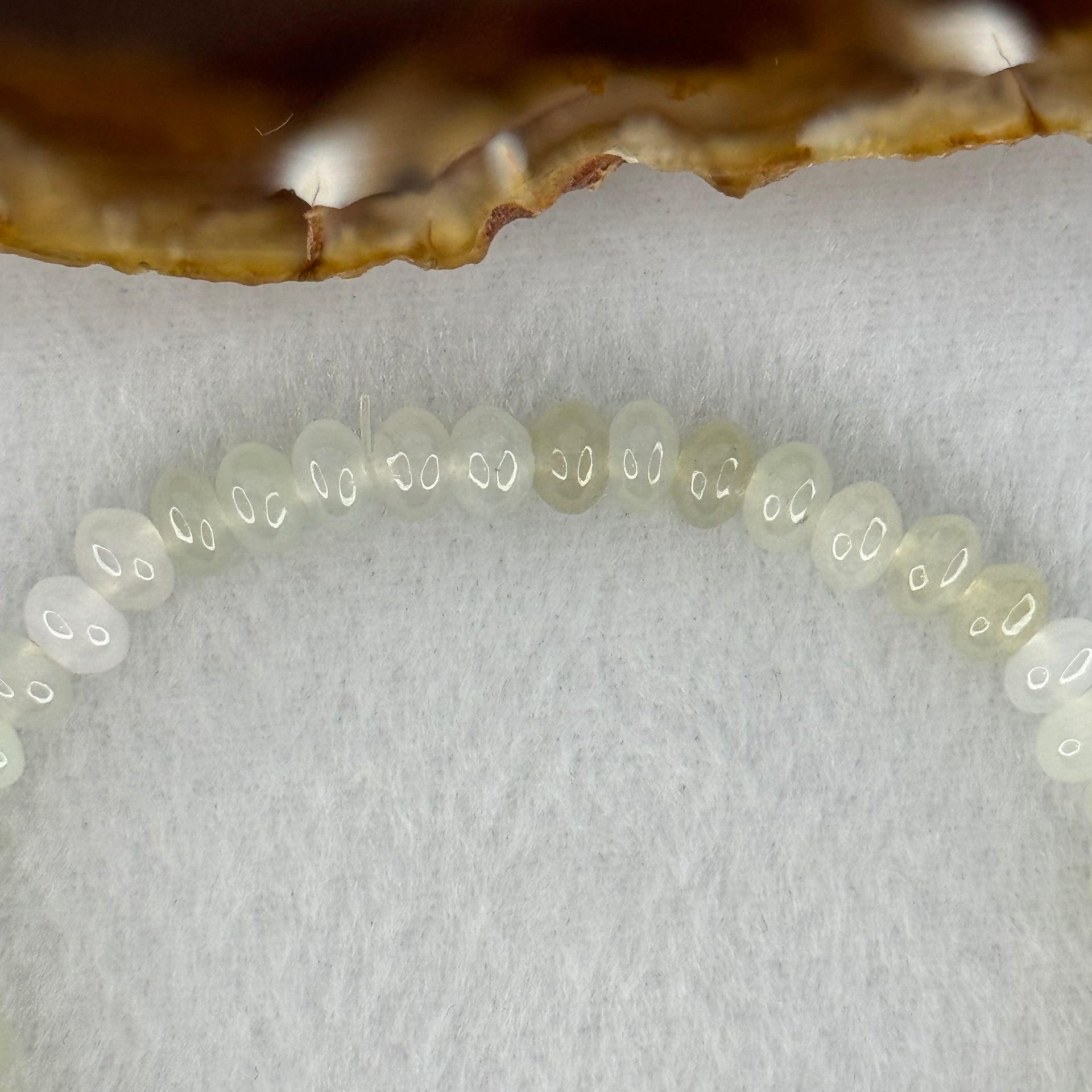 Type A Icy Faint Green to White  Jadeite Donut Beads Bracelet 10.325g 15.5cm 5.7mm 45 Beads - Huangs Jadeite and Jewelry Pte Ltd