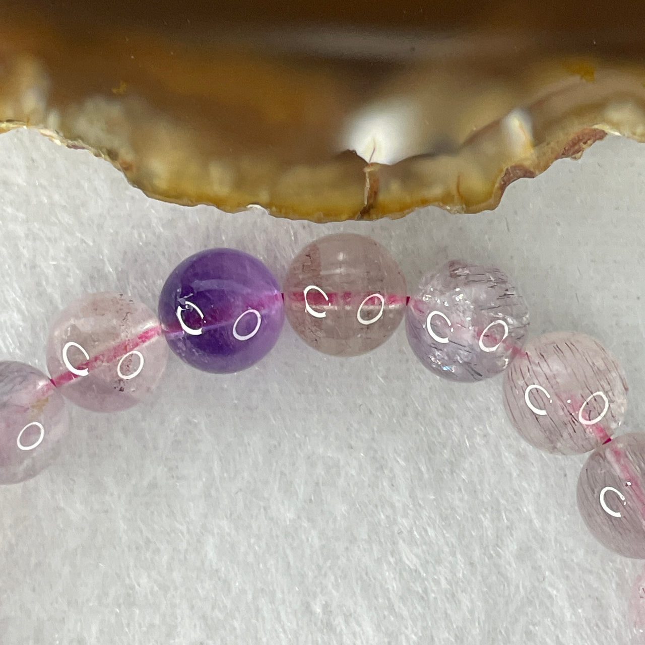 Certified Above-Average Grade Natural Super 7 Crystal Beads Bracelet | High-Fluidity Crystalline Strand | Authentic Sacred Seven Multi-Mineral Inclusions Quartz Spiritual Catalyst & Auric Shield Bracelet (17.80g | 15.5cm Length | 8.4mm | 23 Beads)