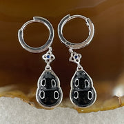 Type A FullyTranslucent Black Omphacite Jadeite Hulu 12.0 by 7.4 by 2.5mm with Cubic Zirconia in S925 Silver Earrings 4.30g - Huangs Jadeite and Jewelry Pte Ltd