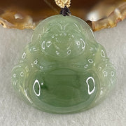 Type A Icy Green with Blueish Green Piao Hua Floral Jadeite Milo Buddha Pendant 13.81g 33.8 by 36.3 by 6.5mm - Huangs Jadeite and Jewelry Pte Ltd