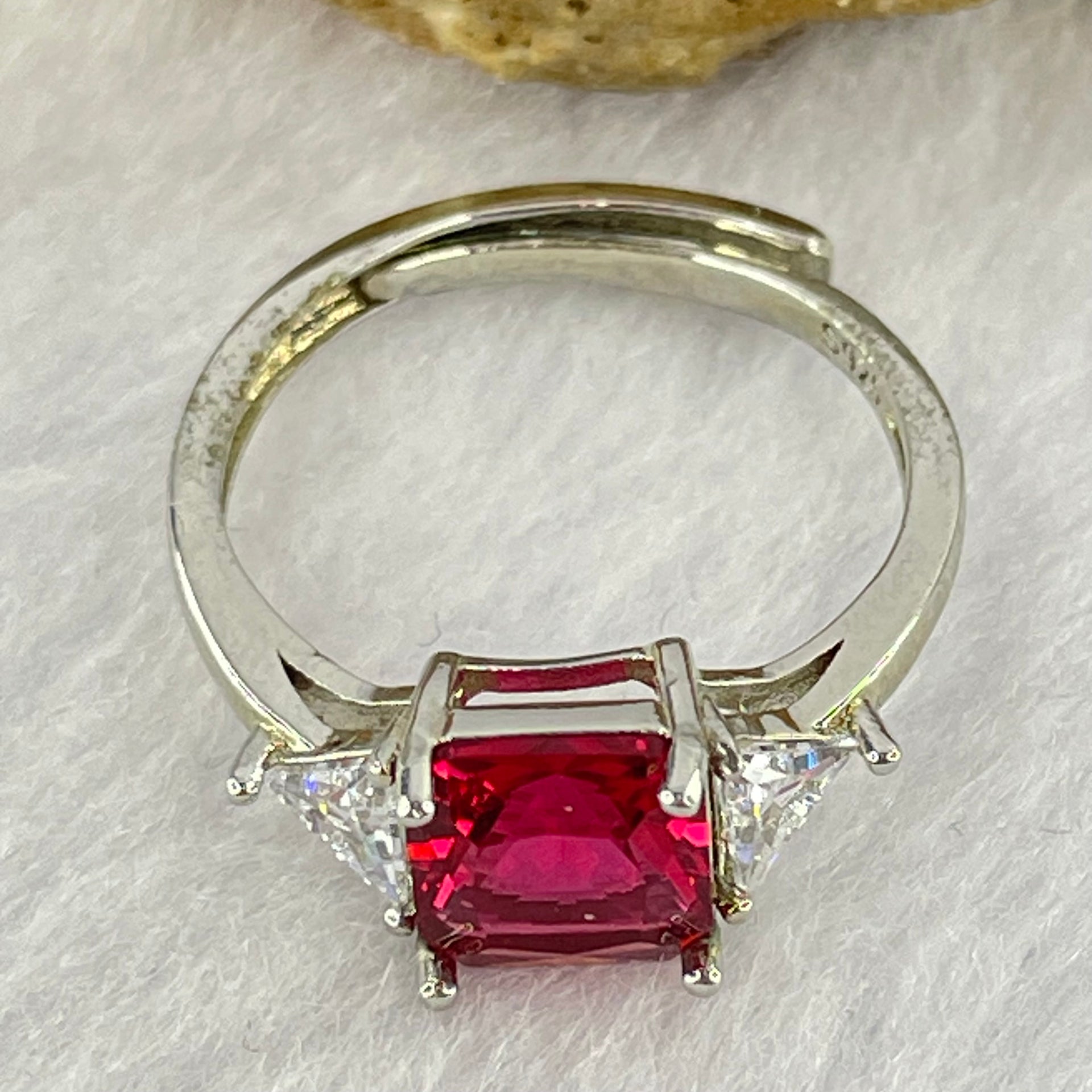 Red and Colourless Cubic Zirconia in S925 Sliver Ring (Adjustable Size) 1.85g 7.3 by 6.9 by 4.5mm - Huangs Jadeite and Jewelry Pte Ltd