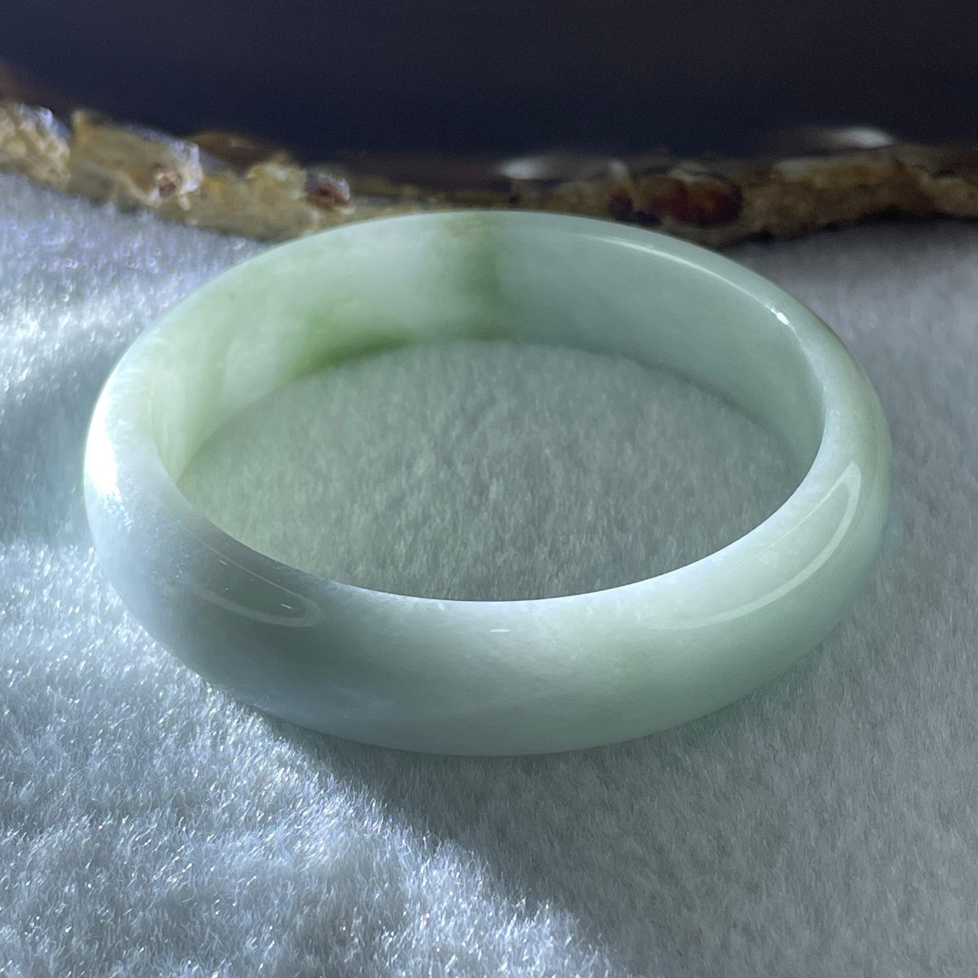 Natural Type A Faint Green Faint Lavender Jadeite Bangle 36.18g Inner Diameter 51.5mm 12.4 by 6.3mm (Very Very Slight Internal Lines) - Huangs Jadeite and Jewelry Pte Ltd