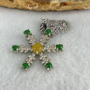Type A Green and Yellow Jadeite Cabochon Snowflake Pendant in S925 Sliver Necklace 3.42g 2.5 by 1.2mm 6pcs, 4.5 by 2.0mm 1pc - Huangs Jadeite and Jewelry Pte Ltd