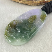 Grand Master Type A Lavender with Blueish Green and Yellowish Brown Jadeite Huang Cai Shen Chinese God of Wealth with Bat 38.89g 59.6 by 33.0 by 7.0mm - Huangs Jadeite and Jewelry Pte Ltd