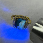 Natural Green Amber with Milk and Yellow Inclusions in S925 Sliver Gold Color Ring (Adjustable Size) 2.74g 9.0 by 3.0mm - Huangs Jadeite and Jewelry Pte Ltd