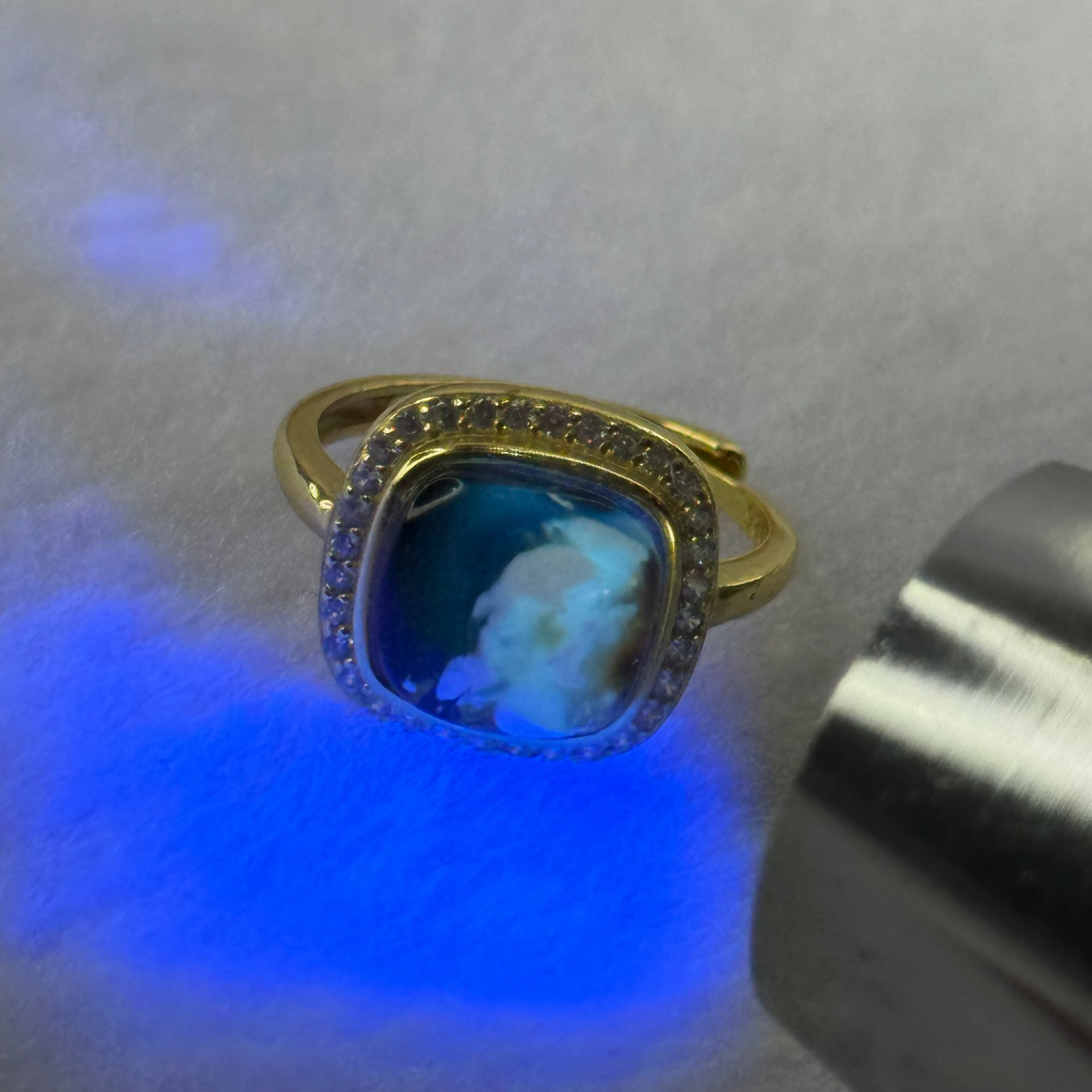 Natural Green Amber with Milk and Yellow Inclusions in S925 Sliver Gold Color Ring (Adjustable Size) 2.74g 9.0 by 3.0mm - Huangs Jadeite and Jewelry Pte Ltd