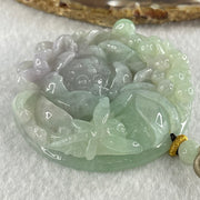 Grandmaster Type A Blueish Green and Lavender Jadeite Insect And Flower Pendant 和和美美 79.16g 58.1 by 58.1 by 13.5mm - Huangs Jadeite and Jewelry Pte Ltd