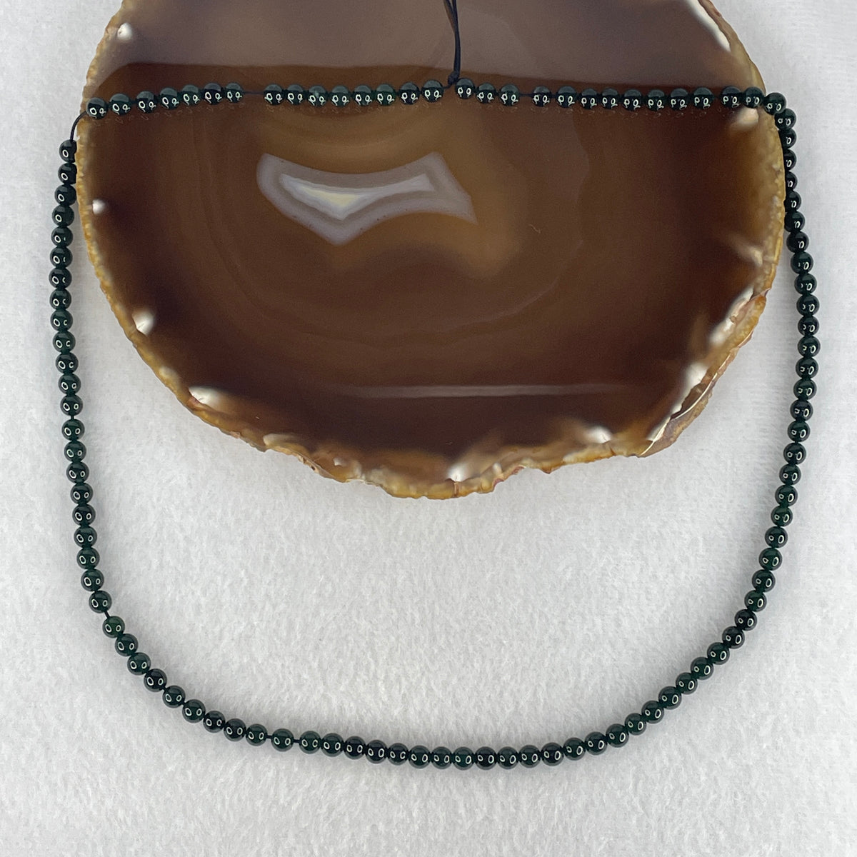 Certified High End Grade Type A Translucent Black Omphacite Jadeite Necklace | 108 Imperial Green Underlight Black Jade Prayer Beads (23.34g | 52cm | 5.1mm)