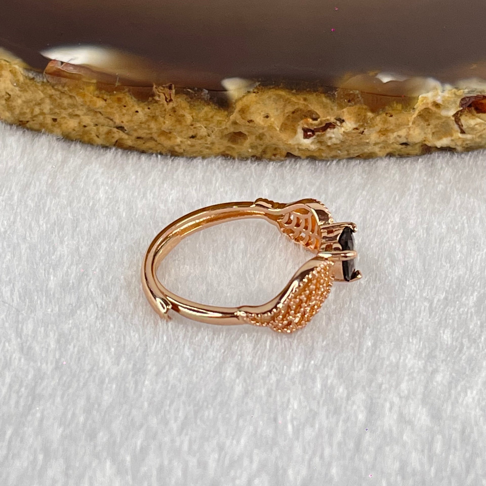 Natural Smoky Quartz in S925 Sliver Rose Gold Color Ring (Adjustable Size) 1.72g 4.7 by 4.7 by 3.0mm - Huangs Jadeite and Jewelry Pte Ltd