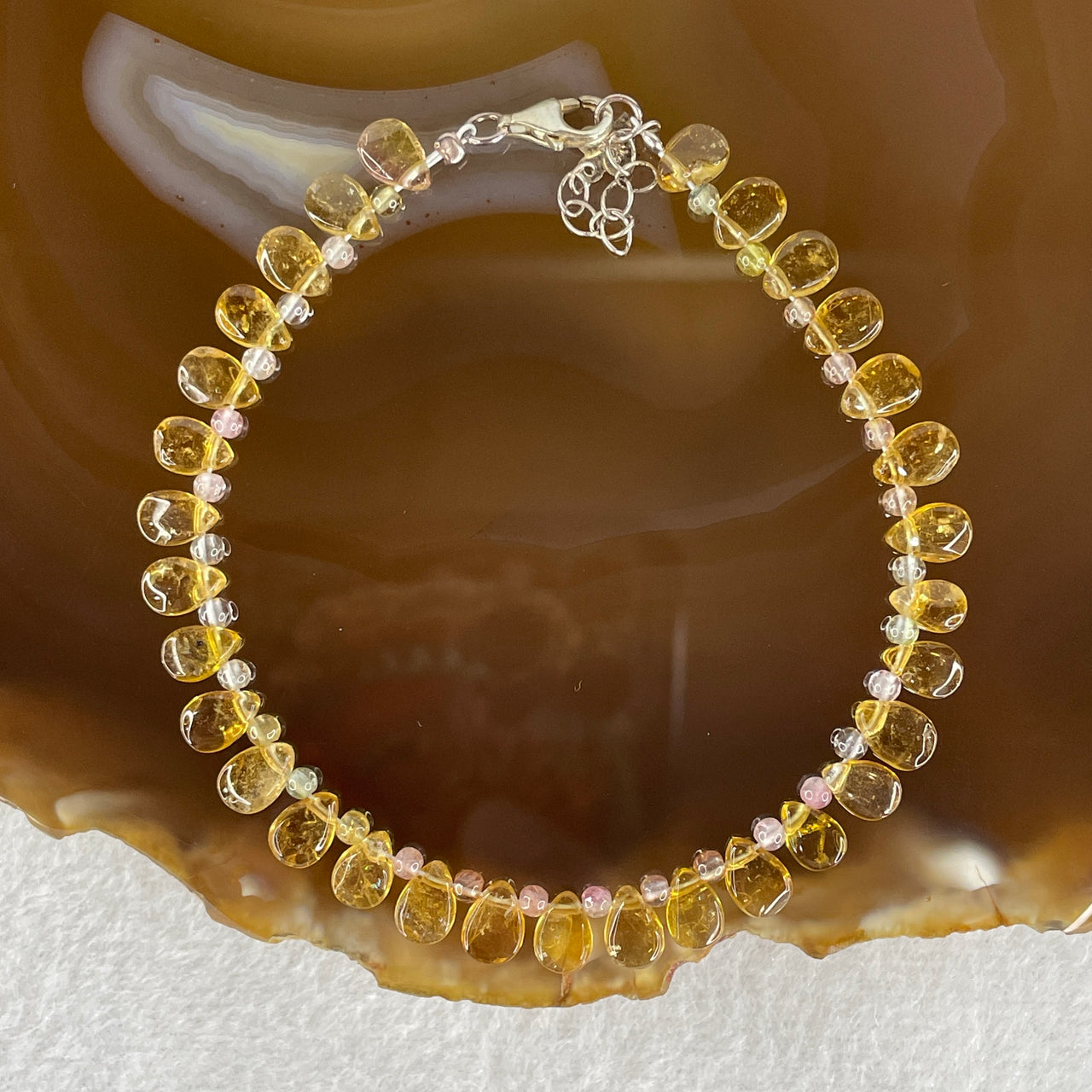 Natural Yellow Tourmaline Crystal Tear Drop Beads with Charm Bracelet 6.00g 17cm 6.8mm 31Beads