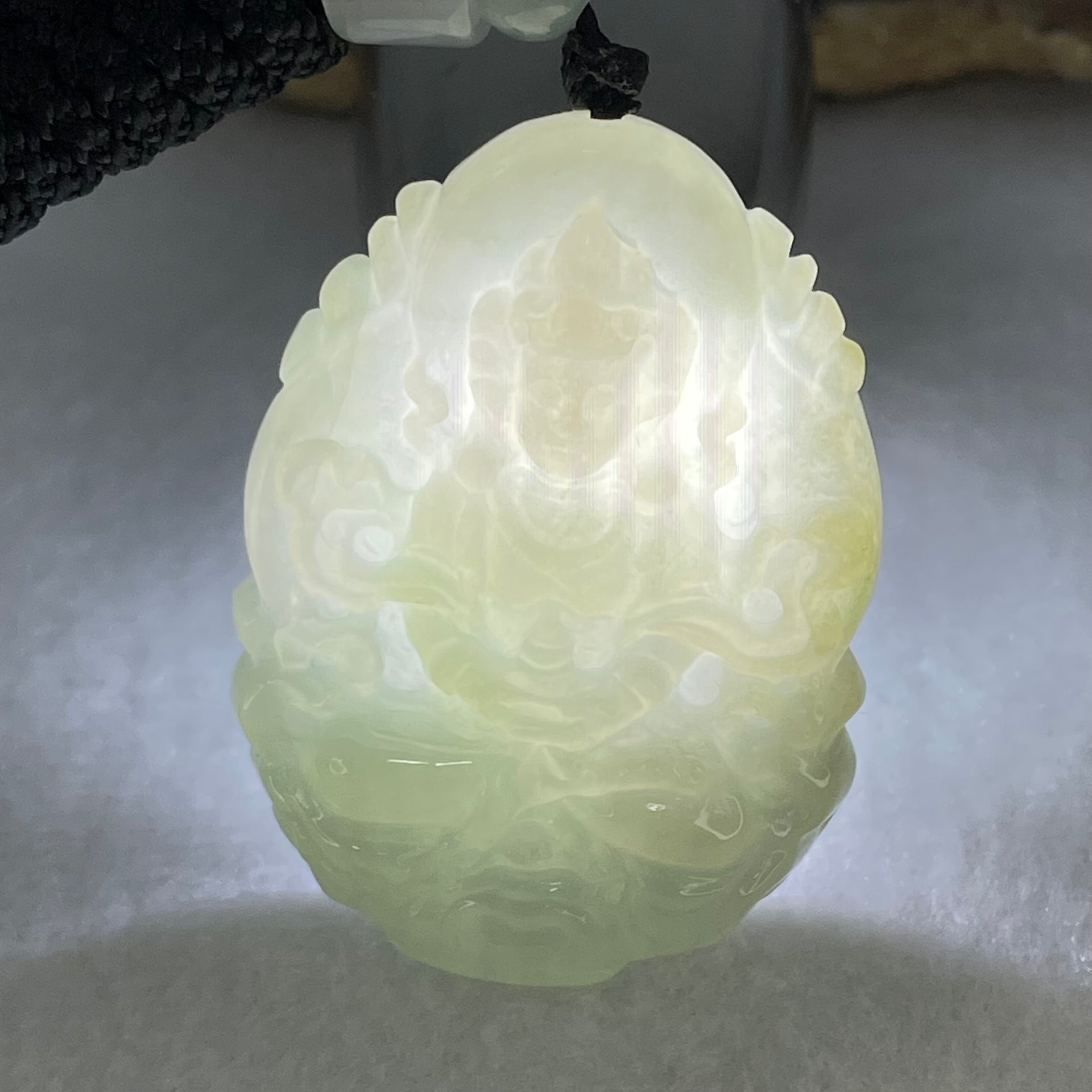 Type A Light Green Lavender Jadeite Guan Yin Tara Pendant 32.80g 45.8 by 32.8 by 11.5mm - Huangs Jadeite and Jewelry Pte Ltd