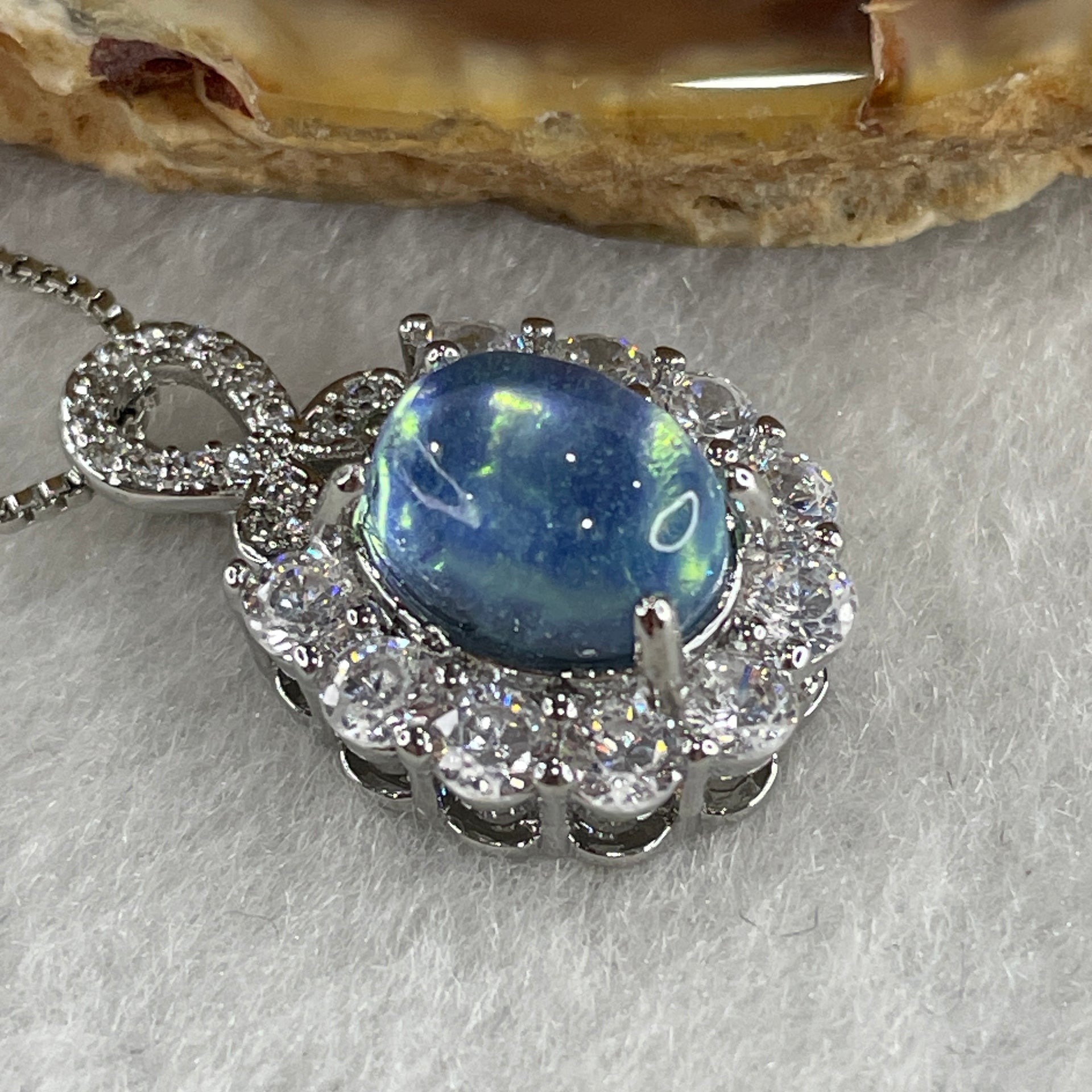 Natural Blue Aquamarine Cabochon Pendant on S925 Sliver 5.11g 9.8 by 6.7 by 3.8mm - Huangs Jadeite and Jewelry Pte Ltd