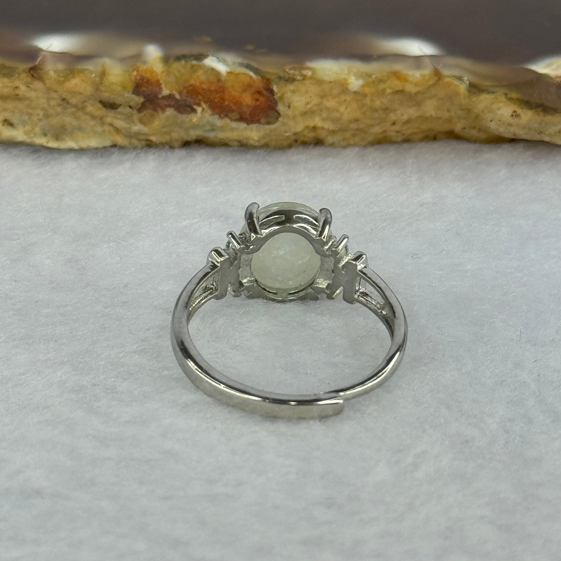 Type A Light Green Jadeite with Crystals in S925 Sliver Ring (Adjustable Size) 2.02g 9.7 by 8.2 by 3.5mm - Huangs Jadeite and Jewelry Pte Ltd