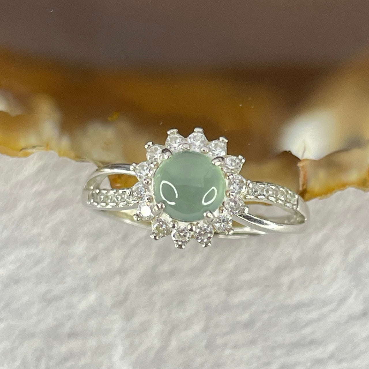 Type A Icy Blueish Green in S925 Sliver Ring (Adjustable Size) 2.63g 5.7 by 2.5mm - Huangs Jadeite and Jewelry Pte Ltd