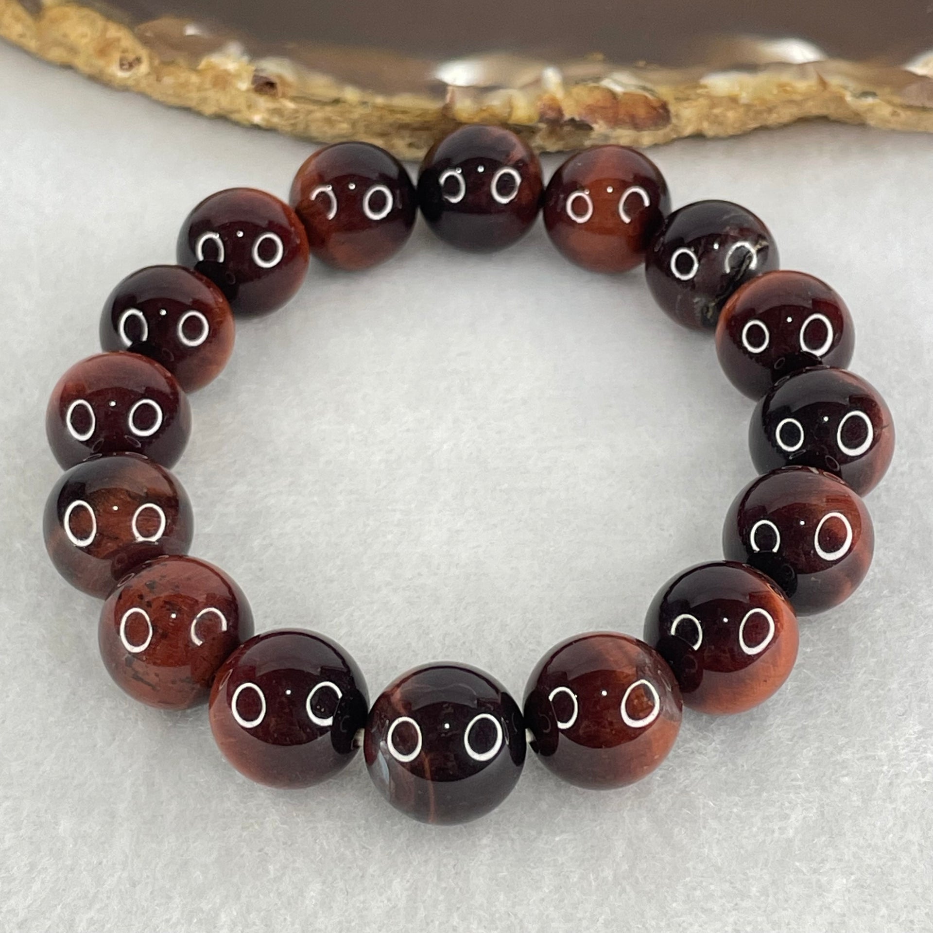 Natural Red Tiger Eye Quartz Beads Bracelet 39.29g 16.5cm 12.2mm 16 Beads - Huangs Jadeite and Jewelry Pte Ltd