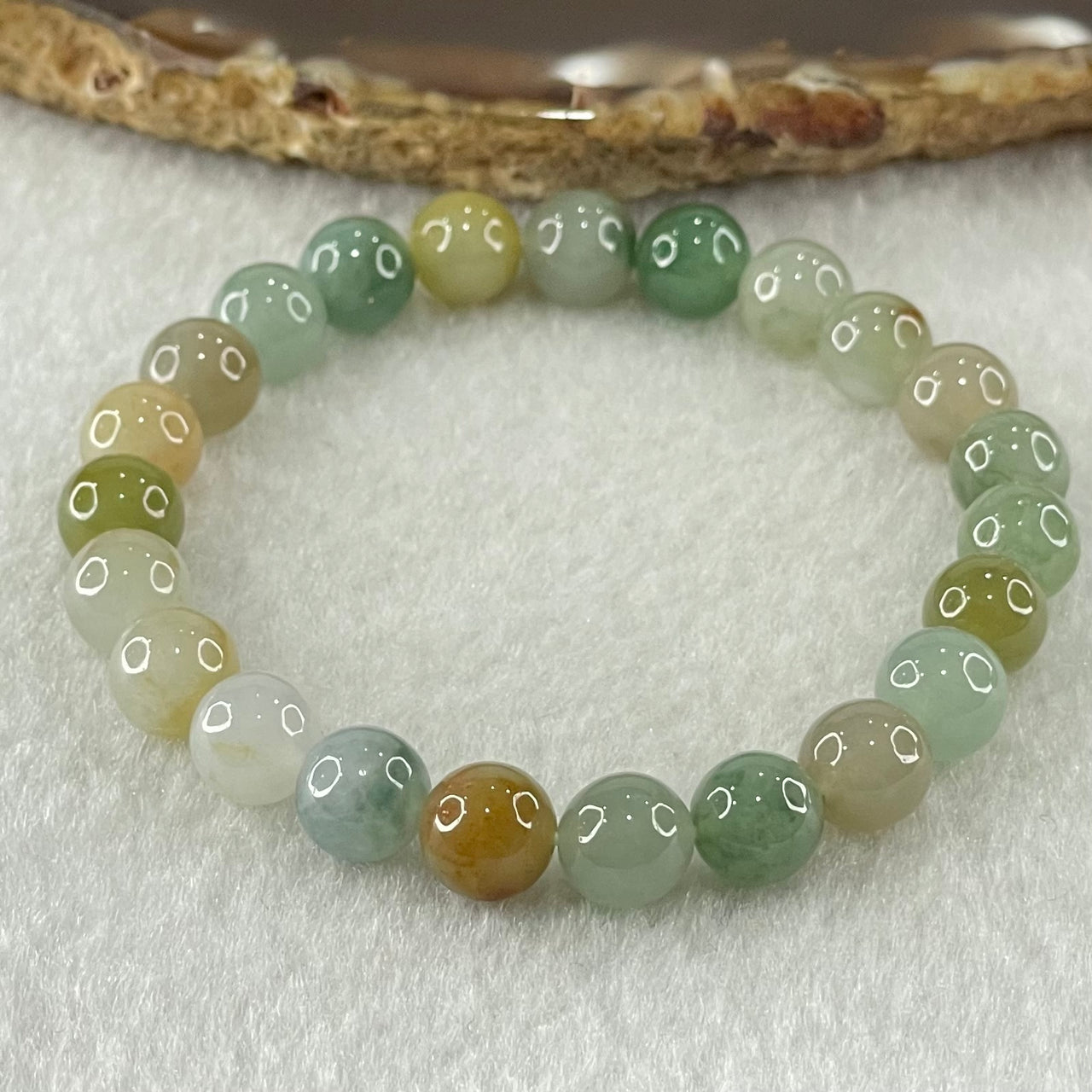 Type A Jelly Muti Color (Green, Lavender, Blueish Green, Yellow) Jadeite Beads Bracelet 18.43g 15cm 7.9mm 23 Beads - Huangs Jadeite and Jewelry Pte Ltd