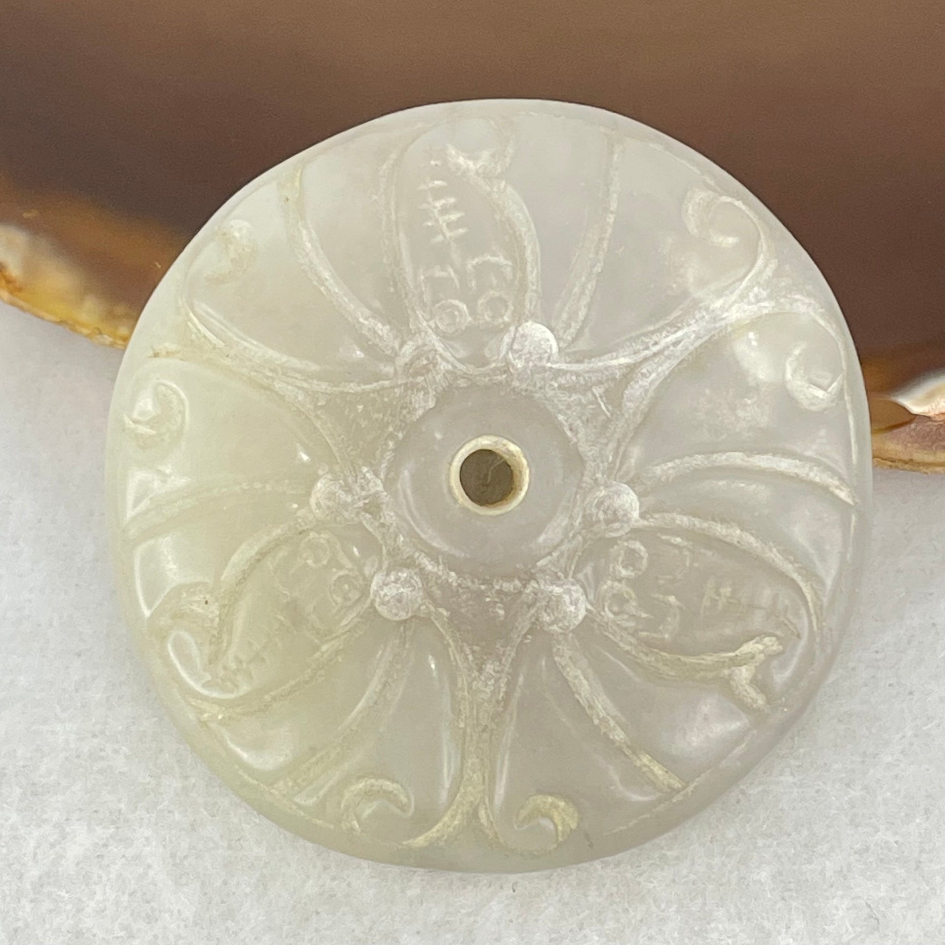 Antique Natural Greyish Lavender Nephrite Ping An Kou Donut Pendant 64.41g 58.5 by 14.0mm - Huangs Jadeite and Jewelry Pte Ltd