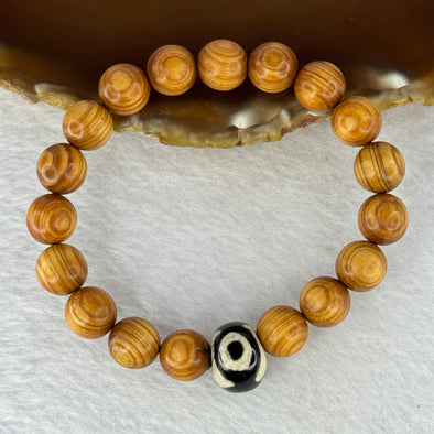 Natural Old Yabai Thuja Wood Beads With 3 Eyes Dzi Bead  Bracelet 老树崖柏三眼天珠手链 11.61g 16.5mm 10.2mm 18 Beads/ 14.1 by 11.0mm 1 Bead - Huangs Jadeite and Jewelry Pte Ltd