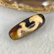 Aged Natural Powerful Tibetan Old Oily Blackish Brown Yellowish White Agate Green Tara Dzi Bead Heavenly Master (Tian Zhu) 绿度母天珠 4.86g 28.5 by 10.8mm - Huangs Jadeite and Jewelry Pte Ltd