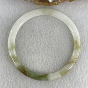 Certified Natural Type A Near White & Yellowish Green Jadeite Bangle | 60.0mm Inner Diameter (19.81g 5.2x6.8mm | External Line | Abundance & Pure Heart Harmony) - Huangs Jadeite and Jewelry Pte Ltd