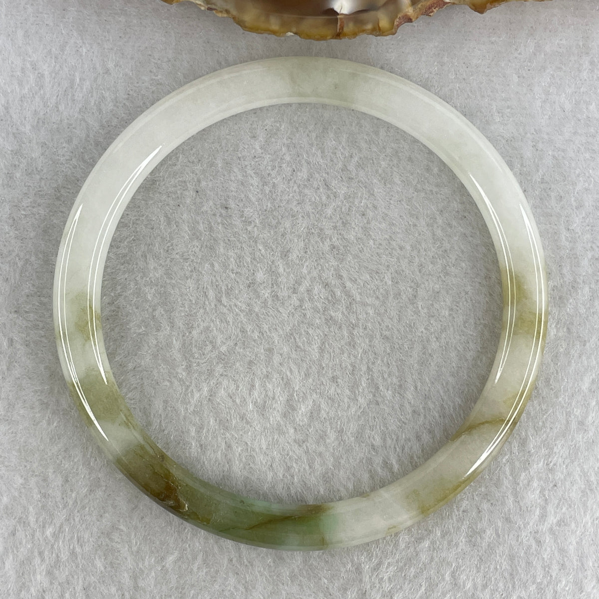 Certified Natural Type A Near White & Yellowish Green Jadeite Bangle | 60.0mm Inner Diameter (19.81g 5.2x6.8mm | External Line | Abundance & Pure Heart Harmony) - Huangs Jadeite and Jewelry Pte Ltd