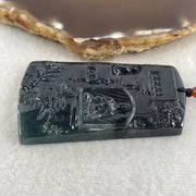 Natural Type A Wuji Grey with Blueish Green Jadeite Buddha on Shan Shui & Gui Ren Pendant | (51.77g | 62.0 x 40.8 x 7.8mm | Joy, Infinite Wealth & Noble Benefactor Anchor, Feng Shui Sovereign Masterpiece) - Huangs Jadeite and Jewelry Pte Ltd