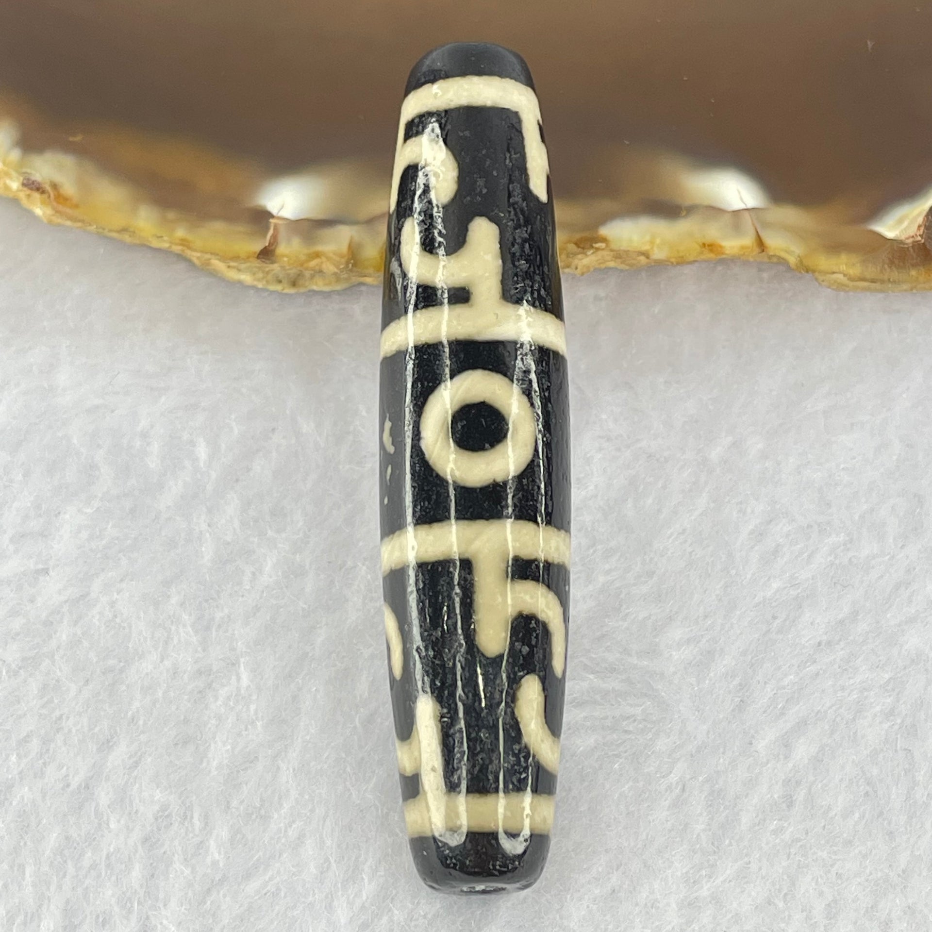 Natural Powerful Tibetan Old Oily Agate 3 Eyed Dharma Vajra Dzi Bead Heavenly Master (Tian Zhu) 三眼金刚杵天珠 15.44g 59.2 by 13.1mm - Huangs Jadeite and Jewelry Pte Ltd