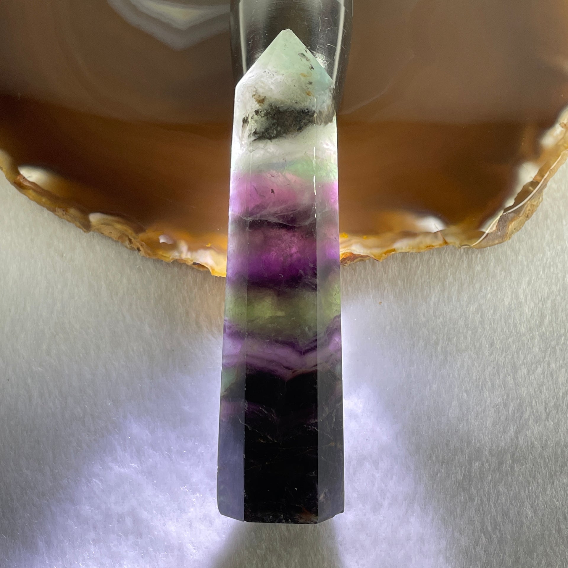 Natural Green and Purple Fluorite Quartz Tower Display 81.81g 95.0 by 25.3 by 19.3mm - Huangs Jadeite and Jewelry Pte Ltd