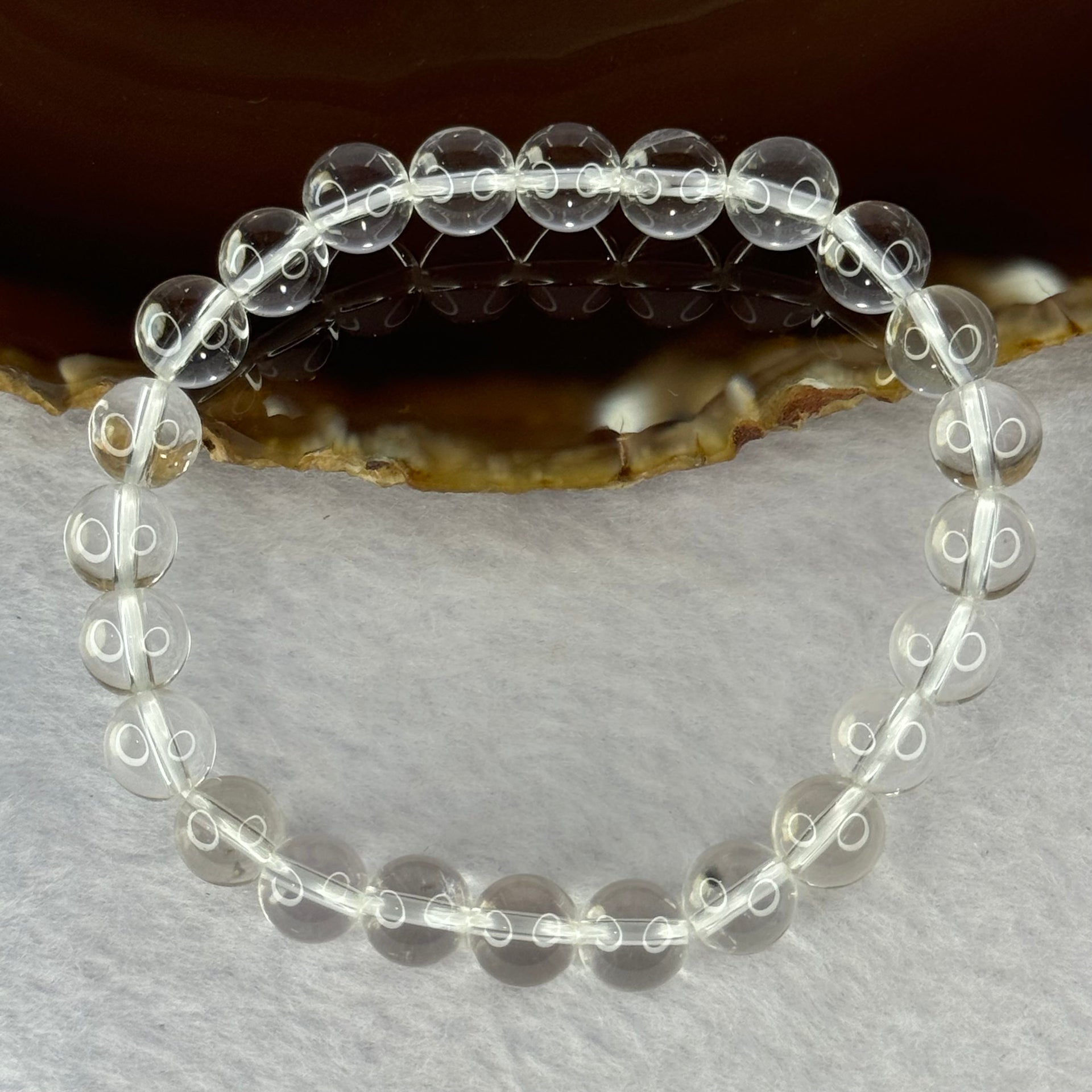 Natural Clear Quartz Bracelet 天然白水晶手链 18.64g 16.5cm 8.4mm 24 Beads - Huangs Jadeite and Jewelry Pte Ltd
