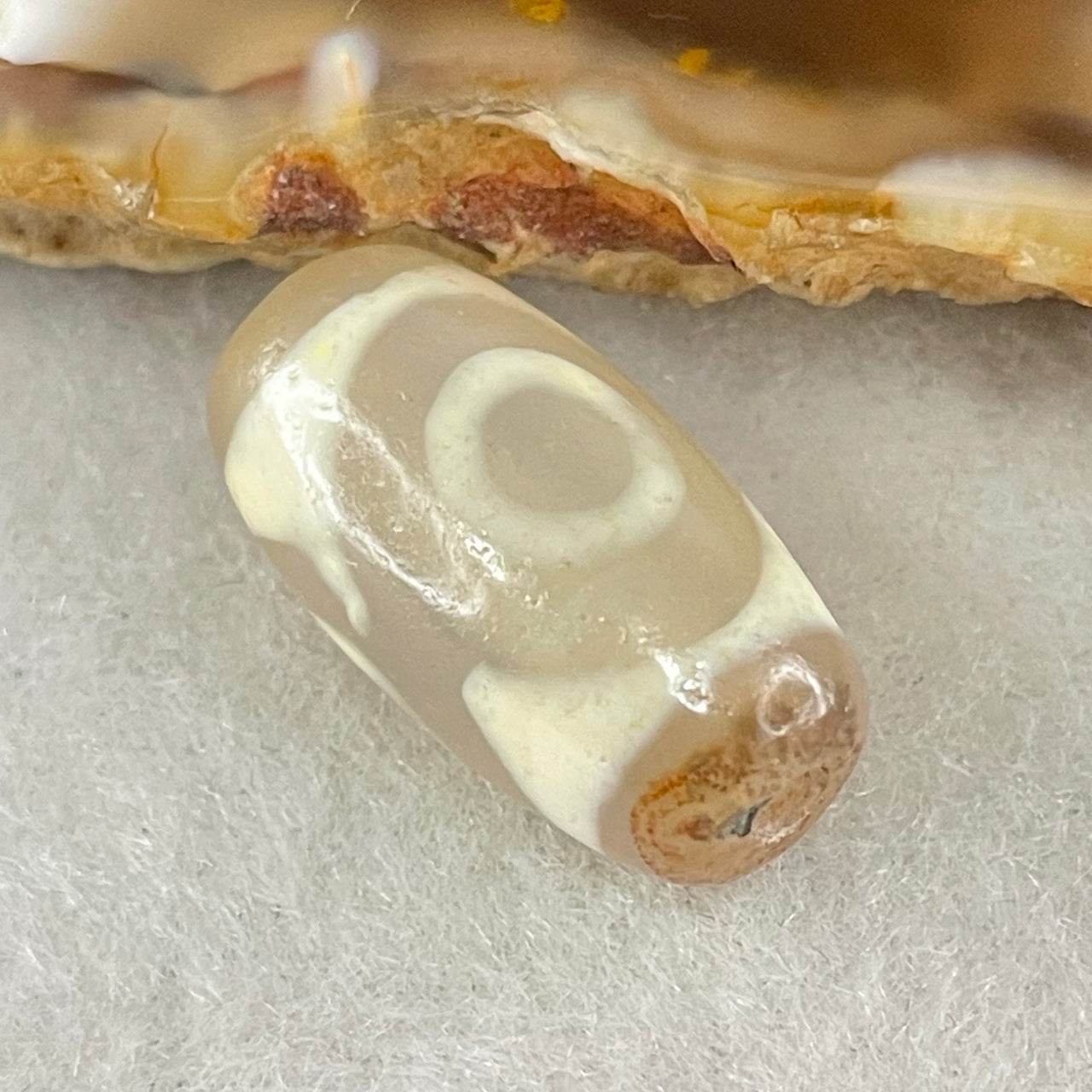 Natural Powerful Tibetan Old Oily Agate 3 Eyes Dzi Bead Heavenly Master (Tian Zhu) 三眼天诛 3.10g 19.4 by 10.4mm - Huangs Jadeite and Jewelry Pte Ltd