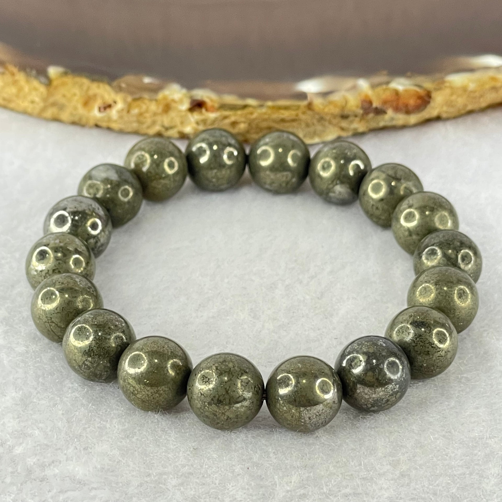 Natural Pyrite Beads Bracelet 天然黄铁矿手链 44.01g 15cm 10.3mm 18 Beads - Huangs Jadeite and Jewelry Pte Ltd