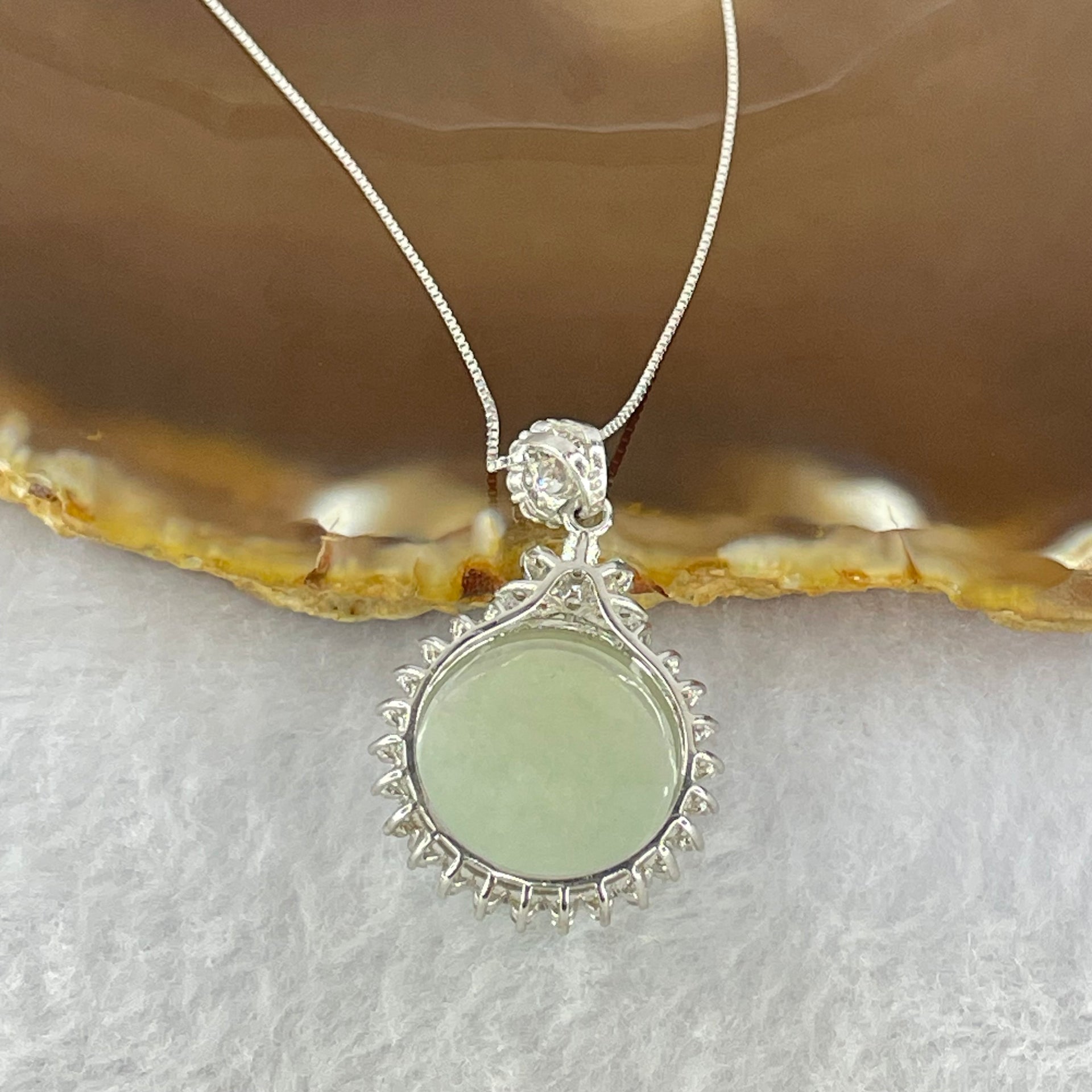 Type A Faint Lavender to White Milo Buddha with Crystals in S925 Sliver Pendant and Necklace 7.47g 16.8 by 16.8 by 9.0mm - Huangs Jadeite and Jewelry Pte Ltd